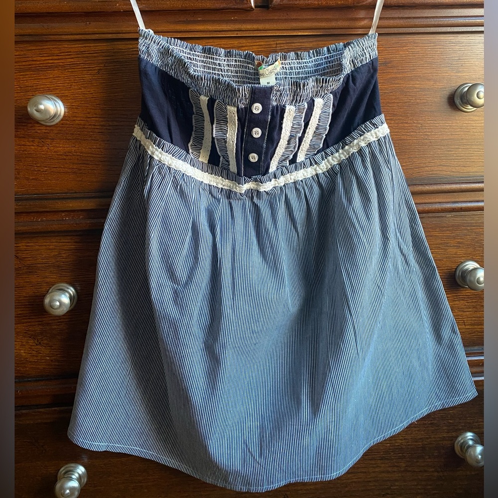 Navy and White Striped Strapless Top